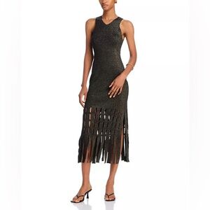 Rails Aria Metallic Gold Fringe Midi Dress